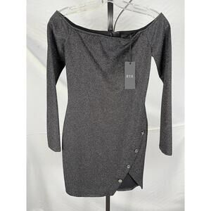 $635 RTA Electra Off The Shoulder Mini Dress Metallic Black Size US 4